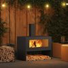 vidaXL Fire Pit Preto 80 x 50 x 96 cm A&ccedil;o laminado a frio