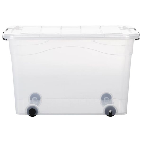 vidaXL Caixas de arruma&ccedil;&atilde;o c/ rodas e tampas 2 pcs 100 L transparente