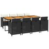 vidaXL 9 pcs conjunto de jantar p/ jardim c/ almofad&otilde;es vime PE preto