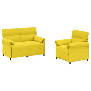 vidaXL Conjunto de Sof&aacute;s 2 unid. Amarelo Claro Tecido