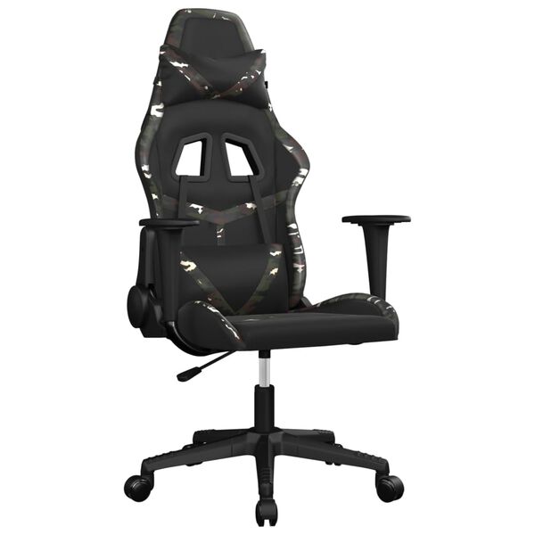 vidaXL Cadeira gaming massagens couro artificial preto e camuflagem