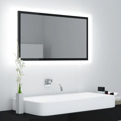 vidaXL Espelho casa banho c/ LED 80x8,5x37 cm acrílico preto brilhante