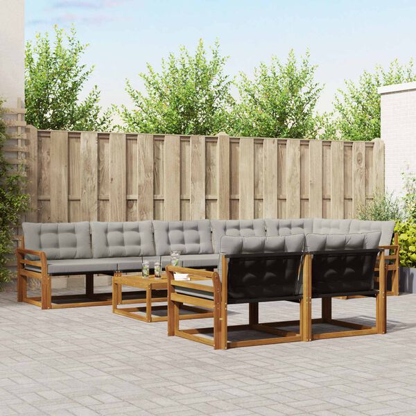 vidaXL Conjunto de Sof&aacute;s para Exterior 9 pcs Cinza Natural e Claro