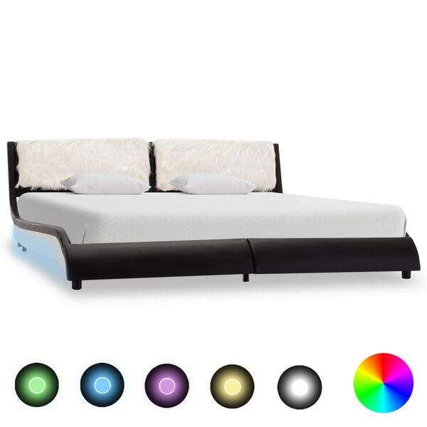 vidaXL Estrutura cama c/ LED 180x200 cm couro artificial preto/branco