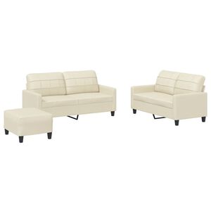 vidaXL 3 pcs conjunto sof&aacute;s c/ almofad&otilde;es couro artificial cor creme
