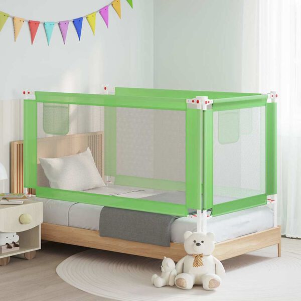 vidaXL Barra de seguran&ccedil;a p/ cama infantil tecido 160x25 cm verde
