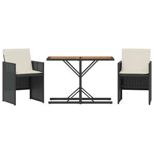 vidaXL 3 pcs conjunto de bistr&ocirc; com almofad&otilde;es vime PE preto