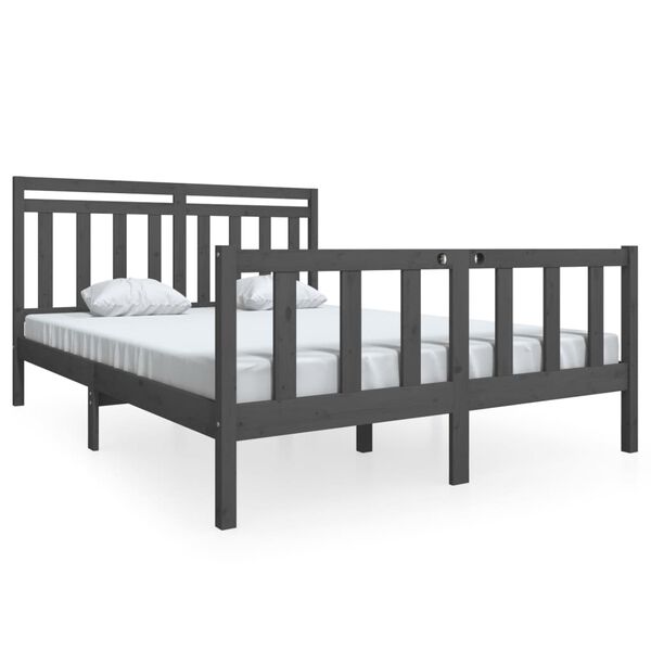vidaXL Estrutura de cama king 150x200 cm madeira maciça cinzento