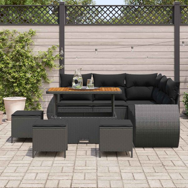 vidaXL Conjunto de Sof&aacute; de Jardim 9 pcs Preto vime PE