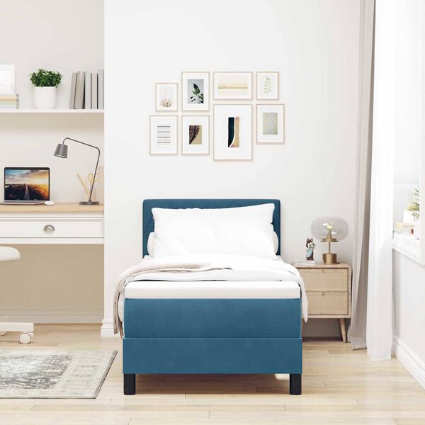 vidaXL Cama Box com colch&atilde;o Azul Escuro 80 x 200 cm Veludo