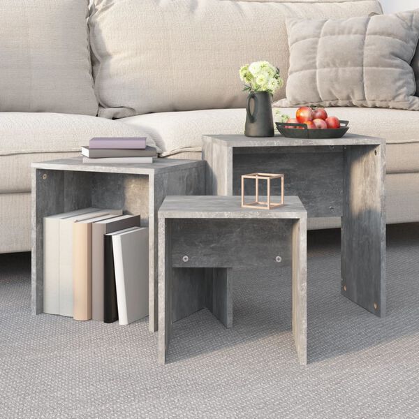 vidaXL Mesas de centro de encastrar 3 pcs contraplacado cinza cimento