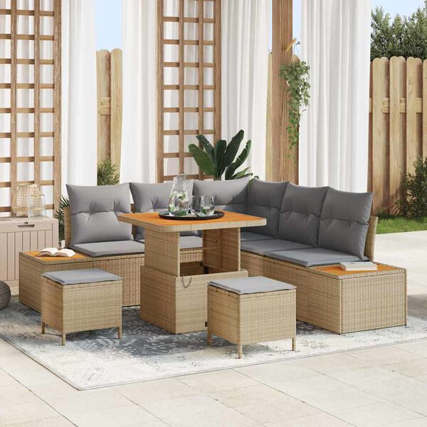 vidaXL Conjunto de Sof&aacute; de Jardim 8 pcs Bege Rattan Sint&eacute;tico