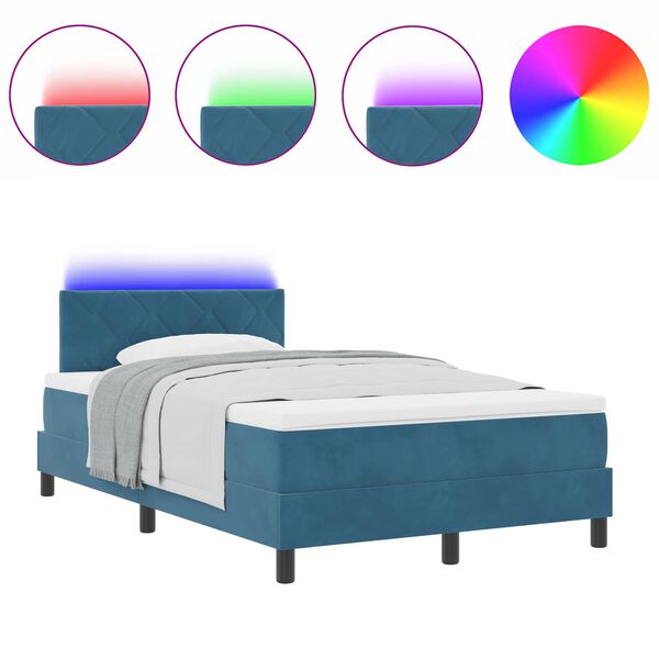 vidaXL Cama Box Spring LED com colch&atilde;o Azul Escuro 120 x 190 cm Veludo