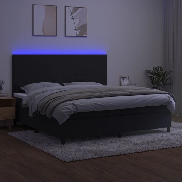 vidaXL Cama box spring c/ colch&atilde;o/LED 200x200 cm veludo preto