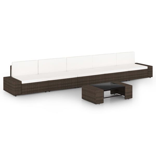 vidaXL 6 pcs conjunto lounge p/ jardim c/ almofad&otilde;es vime PE castanho