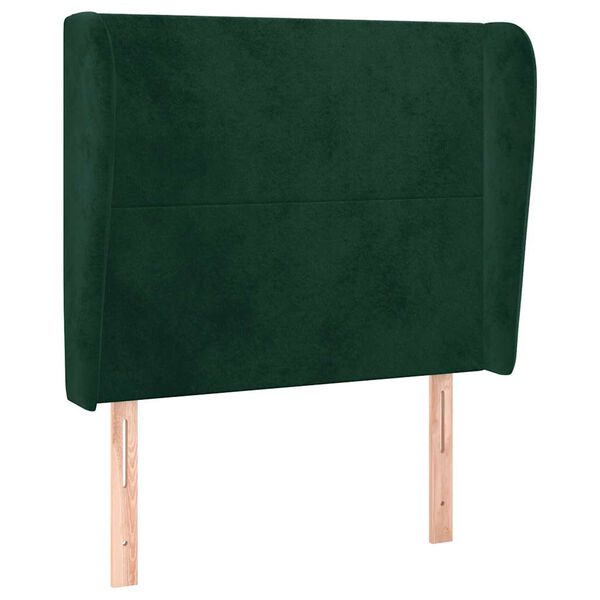 vidaXL Cabeceira cama c/ abas veludo 103x23x118/128 cm verde-escuro