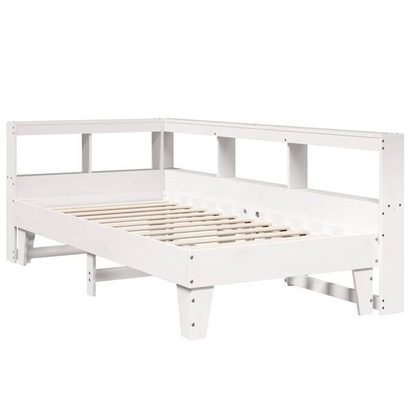 vidaXL Cama com estante sem colch&atilde;o 100x200 cm pinho maci&ccedil;o branco
