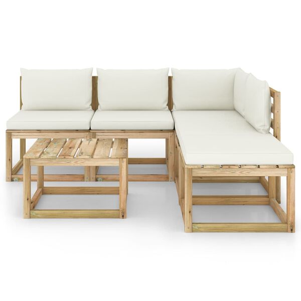 vidaXL 6 pcs conjunto lounge de jardim c/ almofad&otilde;es cor creme