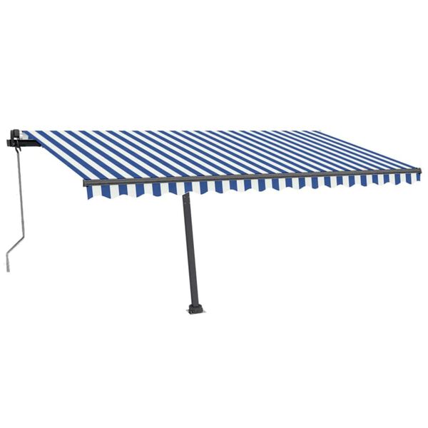 vidaXL Toldo autom&aacute;tico LED e sensor de vento 400x350 cm azul e branco