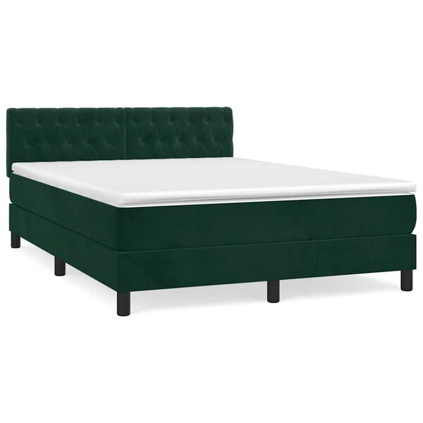vidaXL Cama com molas/colch&atilde;o 140x190 cm veludo verde-escuro