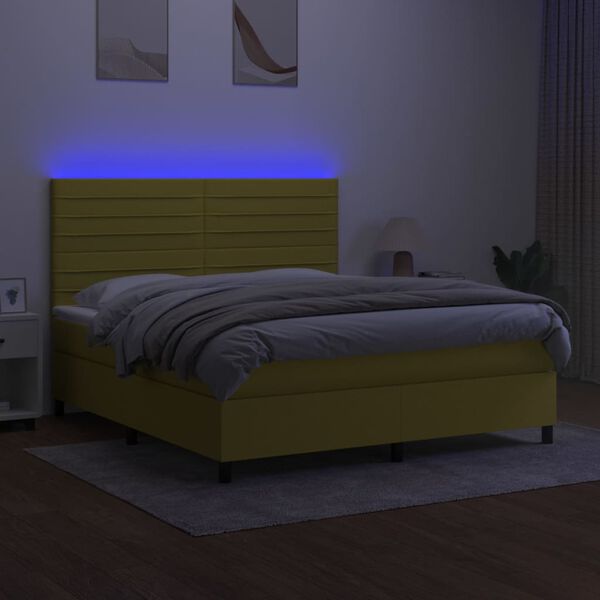 vidaXL Cama box spring c/ colch&atilde;o e LED 160x200 cm tecido verde