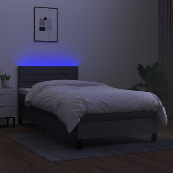 vidaXL Cama box spring c/ colchão e LED 90x200 cm tecido cinza-escuro