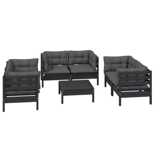 vidaXL 7 pcs conjunto lounge de jardim c/ almofadões pinho maciço