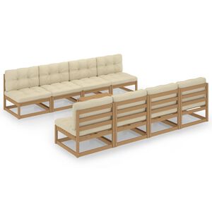vidaXL 9 pcs conjunto lounge de jardim c/ almofad&otilde;es pinho maci&ccedil;o
