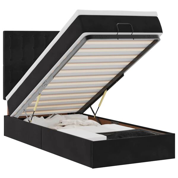 Estrutura de cama otomana vidaXL com colch&otilde;es preto 100x200cm Veludo