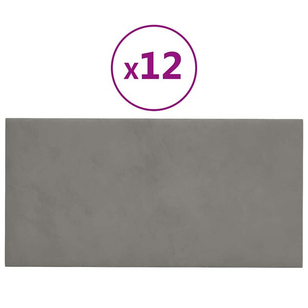 vidaXL Painel de parede 12 pcs 30x15 cm veludo 0,54 m² cinza-claro