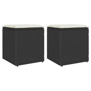 vidaXL Bancos de jardim com almofadas 2 unid 40x40x43 cm vime PE preto