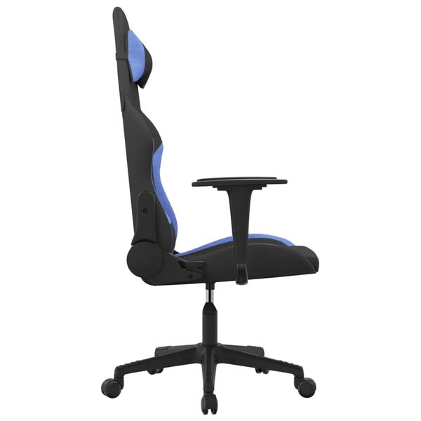 vidaXL Cadeira gaming de massagens tecido preto e azul