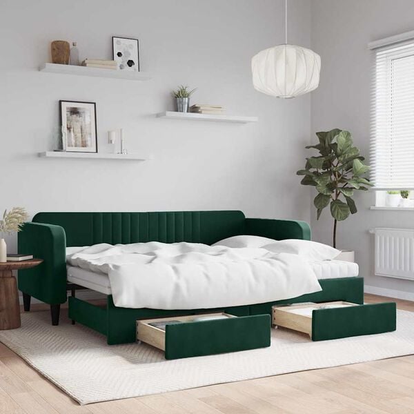 vidaXL Sof&aacute;-cama c/ gavet&atilde;o e gavetas 80x200cm veludo verde-escuro