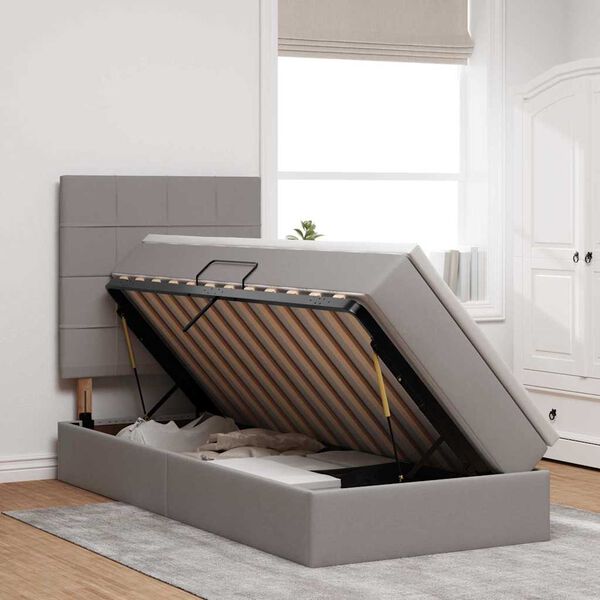 vidaXL Cama com arruma&ccedil;&atilde;o e LED Cinzento-acastanhado 90 x 190 cm