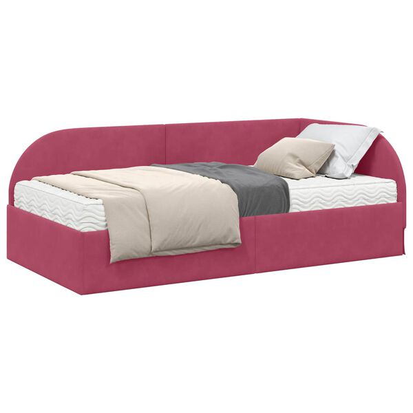 vidaXL Estrutura de Cama de Canto com Colch&atilde;o 2 pcs Vermelho Veludo