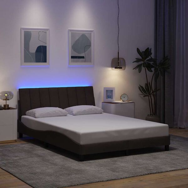 vidaXL Estrutura de cama sem colch&atilde;o Hanko 140x200 cm tecido castanho-escuro