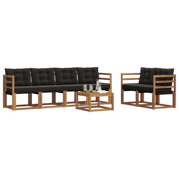 vidaXL Conjunto de Sof&aacute;s para Exterior 7 pcs Natural e Preto