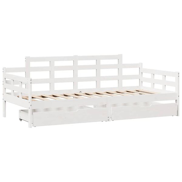 vidaXL Sof&aacute;-cama c/ gavetas 90x190 cm madeira de pinho maci&ccedil;a branco