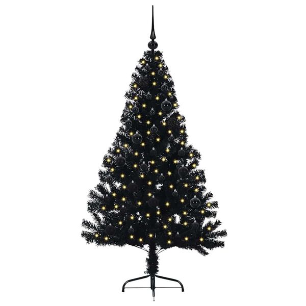 vidaXL &Aacute;rvore de Natal Artificial Pr&eacute;-iluminada Preto 150 cm PVC