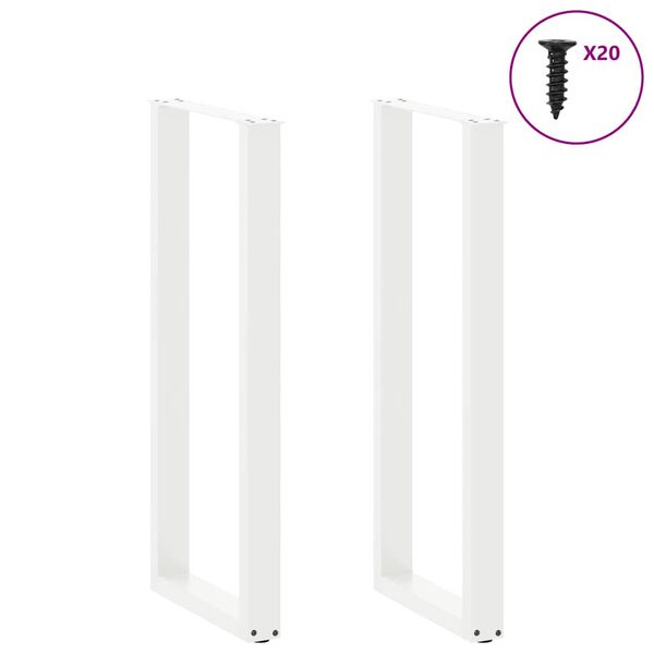 vidaXL P&eacute;s de mesa de bar em forma de U, 2 pe&ccedil;as, branco, 40x (110-111) cm, a&ccedil;o