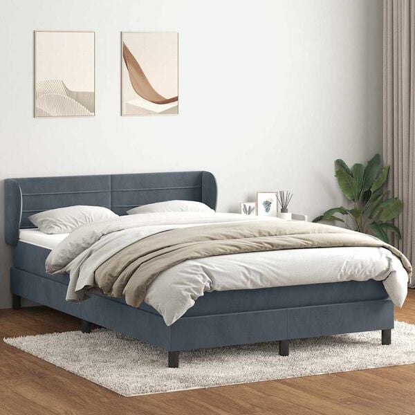 vidaXL Cama com molas/colch&atilde;o 140x220 cm veludo cinzento-escuro