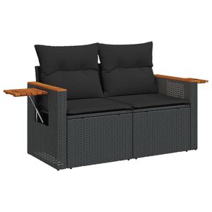 vidaXL Sof&aacute; de jardim com almofad&otilde;es 2 lugares vime PE preto