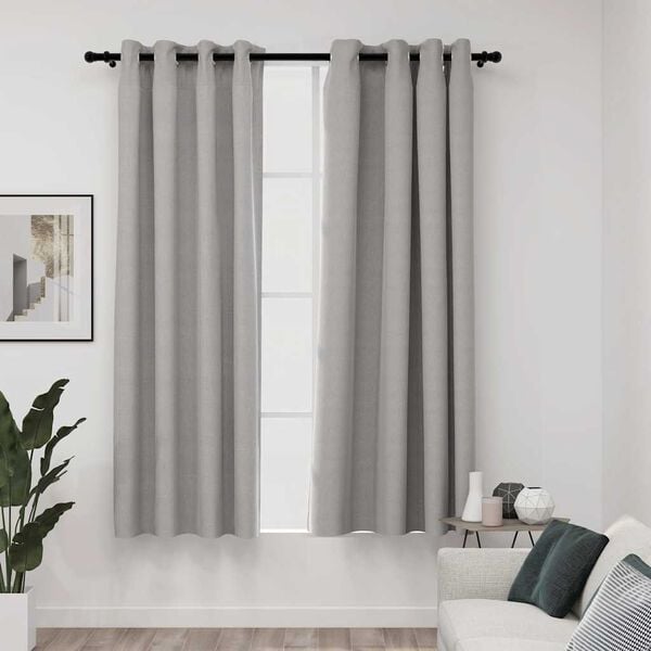 vidaXL Cortinas opacas aspeto linho c/ ilhós 2 pcs 140x175 cm cinzento