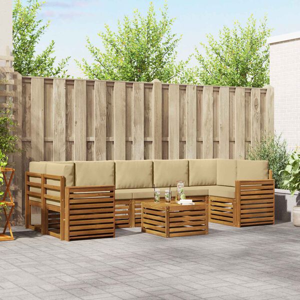 vidaXL Conjuntos de sof&aacute;s com almofada 8 pcs Natural e Bege