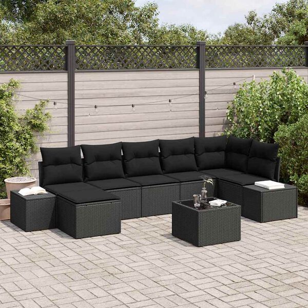 vidaXL Conjunto de Sof&aacute; de Jardim com almofada 7 pcs Preto vime PE