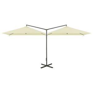 vidaXL Guarda-sol de jardim duplo com poste de a&ccedil;o 600x300 cm areia