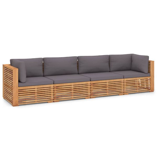 vidaXL Sof&aacute; de jardim 4 lugares com almofad&otilde;es madeira de teca maci&ccedil;a