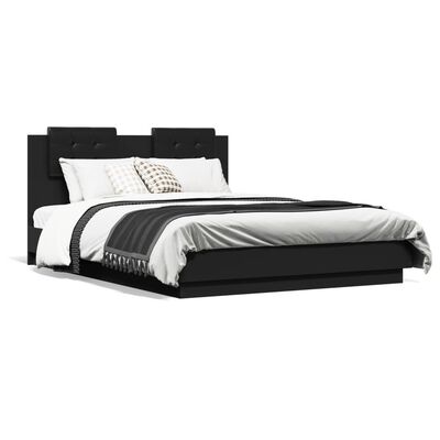 vidaXL Estrutura de cama com cabeceira e luzes LED 140x190 cm preto