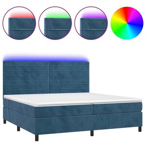 vidaXL Cama box spring c/ colch&atilde;o/LED 200x200 cm veludo azul-escuro