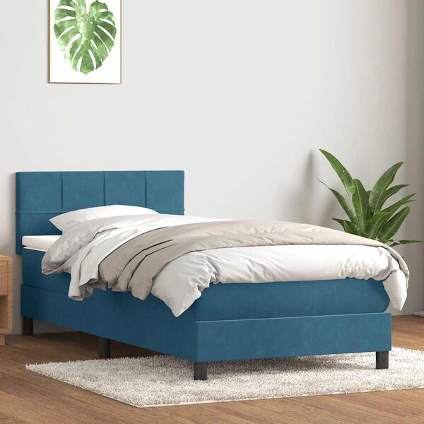 vidaXL Cama com molas/colch&atilde;o 80x220 cm veludo azul-escuro